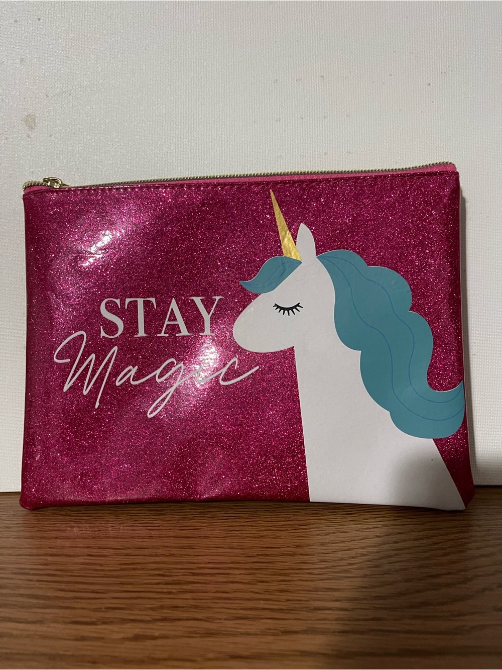 Stay Magic Pink Glitter Unicorn Cosmetic Pouch
